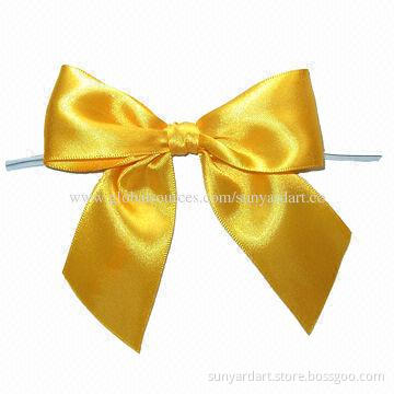 Satin ribbon pre-made gift bow with twist tie